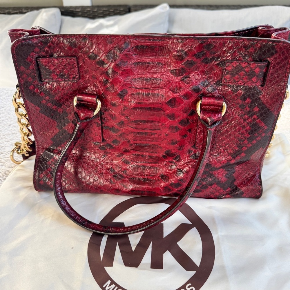 Michael Kors Burgundy Snake Print Satchel - Picture 4 of 7